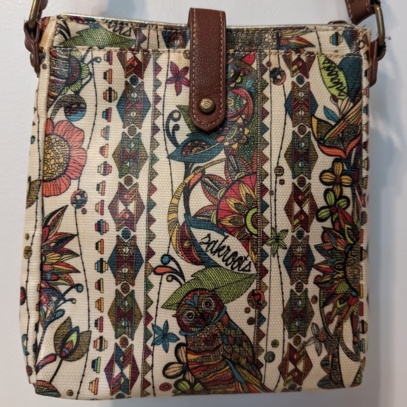 Sakroots Owl Peace Crossbody Purse with Owl Floral Print - Adjustable Strap - Picture 4 of 8